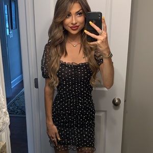 Mini mesh black and white polka dot dress